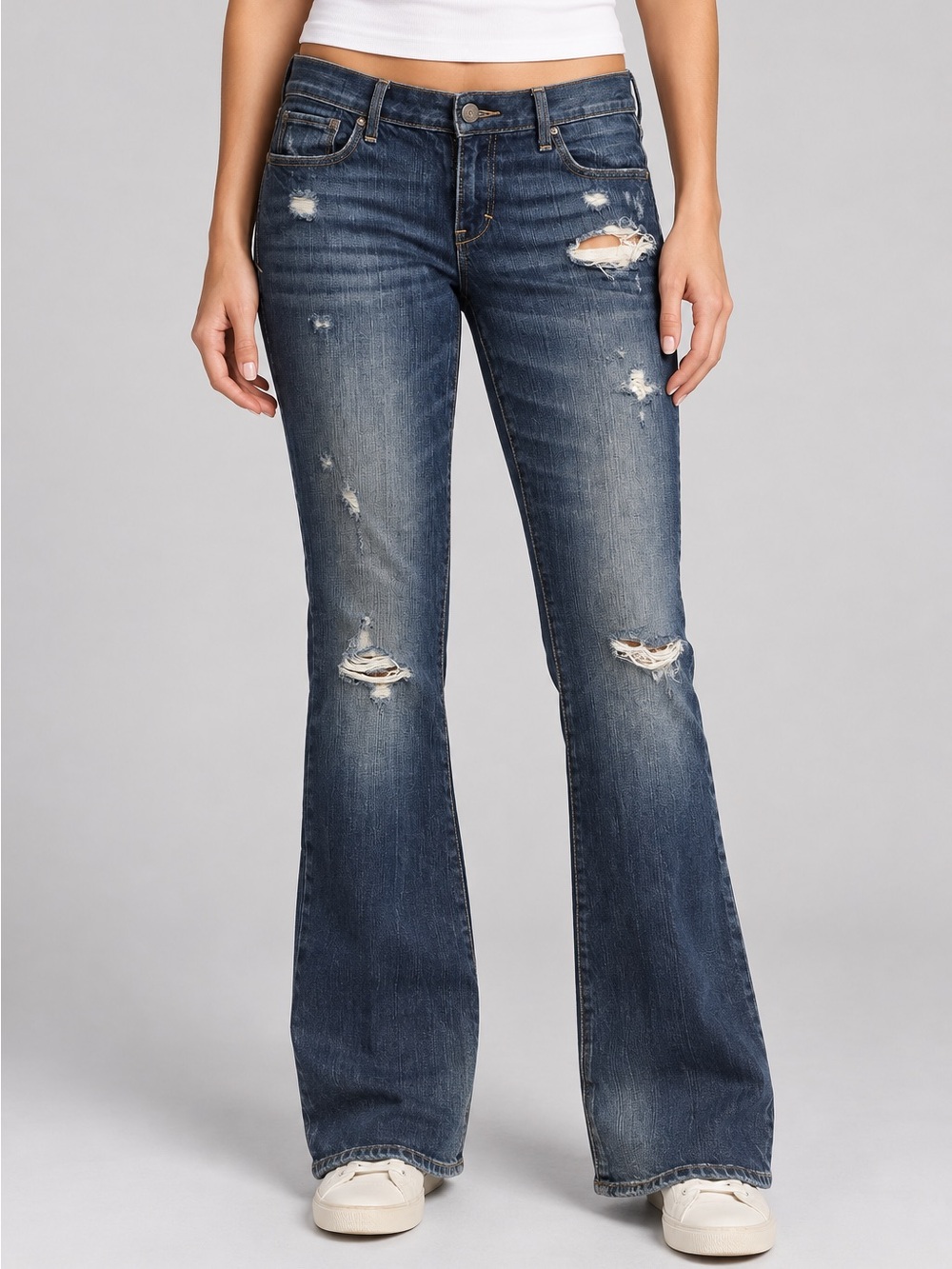 Abercrombie & Fitch Distressed Flare Jeans - Dark Blue